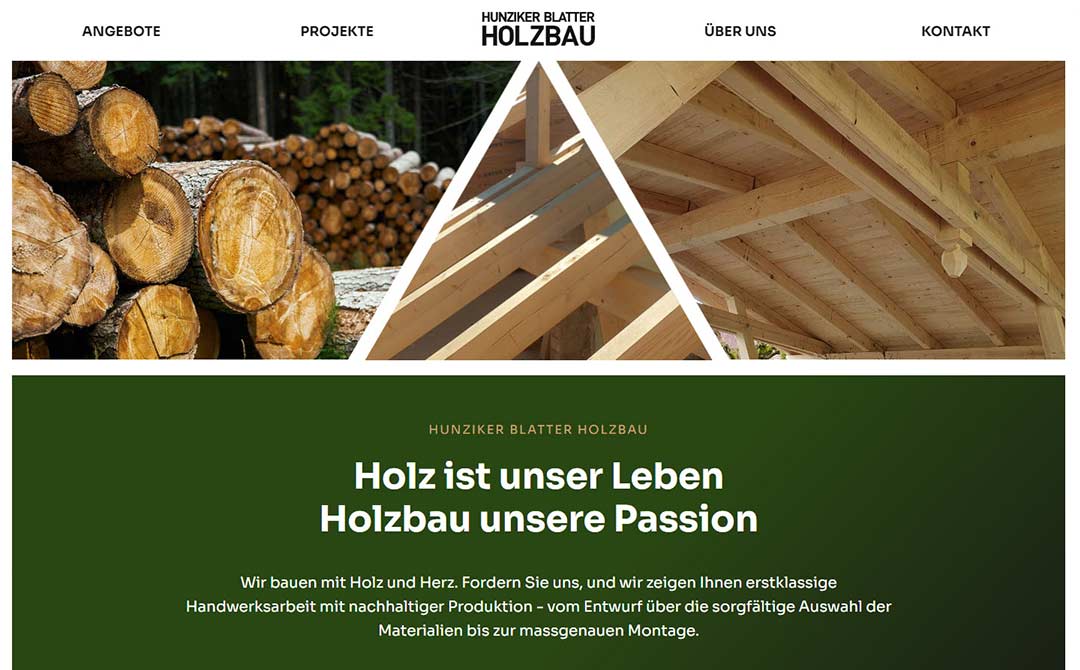 Hunziker Holzbau Webbureau Webflow Webseite
